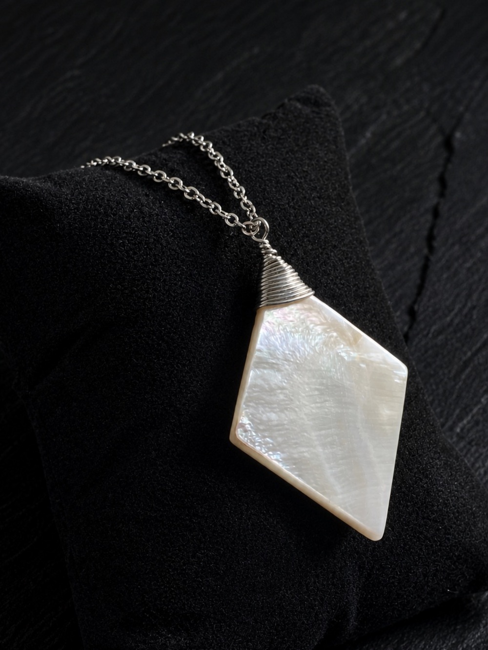 Artisan Mother-of-Pearl Diamond Pendant Necklace - Stainless Steel